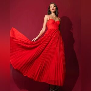 Hutch Red Pleated Midi Dress (new in bag)
